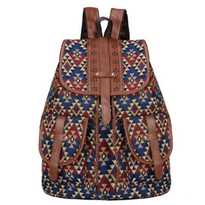 China Soft Aztec Printed Fashion Canvas Girls School Bags Women's Stylish Backpack With String for sale