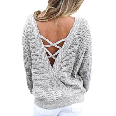 China Breathable Women's Cute Heart Pattern Cross Back Round Neck Pullover Sweater for sale