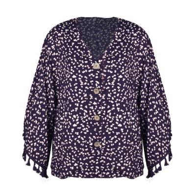 China New Trendy Women's Boho Floral V-Neckline Anti Shrinkage Buttons Loose Batwing Sleeve Blouse Tops With Tassels for sale