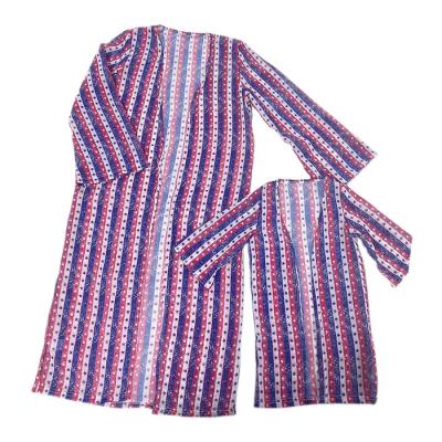 China Chiffon 2021 Breathable Mommy and Me Striped 4th of July Kids Kimono Western Holiday Cardigan Baby Cloths for sale