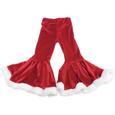 China Red Color Christmas Clothes Breathable Velvet Stacked Pants Kids Santa Bells for sale