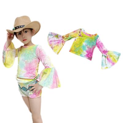 China Rarewe Factory Casual Clothes Kids Velvet Top, Baby Tie Dye Top, Girls Bell Sleeve Top for sale