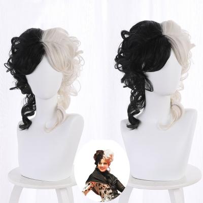 China Mcoser Kinky Body Wave 38cm Curl With Fringes Half Black And Beige Half Cruella Cosplay Wig Character for sale