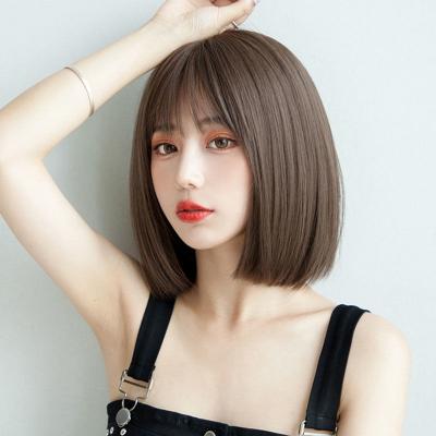 China Wholesale Korean Style Curly Curly Cut 32cm Short Sleek Fashion Synthetic Hair Wigs With Bangs For Women for sale