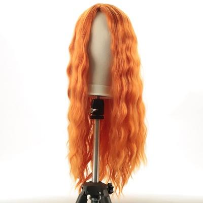 China Mcoser Fashionable Curl Hair Synthetic Wig Wholesale 70CM Long Hottest Body Wave Curly Orange Color Heat Resistant Fiber for sale