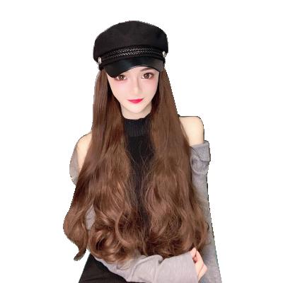 China Newcomer Navy Buckle Travel Ponytail Cap Outdoor Wigs Kinky Curly Wig Long Wig With Cap For Women for sale