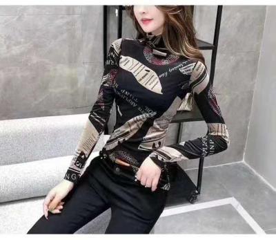 China Autumn/Winter Women's Breathable Stand Collar Padded Print Slim Fit Women's Long Sleeve T-Shirt for sale