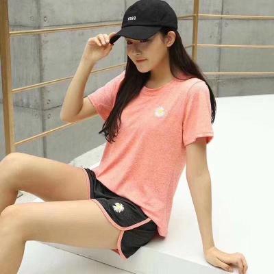 China QUICK DRY Two Piece Set Women Petite Daisy Ladies Casual Quick Dry Clothes Sports Suit Short Sleeve Shorts Yoga T-Shirt Sportswear for sale