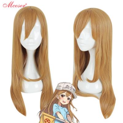 China Wholesale Hataraku Saibou Wig 60cm Straight Orange Cells Long Straight To The Work Wig Blood Plate Anime Cosplay Wigs for sale