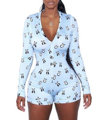 China TOB Breathable Sexy Front Lace Up Bodycon Panda Print Overalls 2019 Summer Rompers for sale