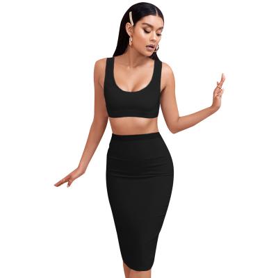 China TOB Amazone Autumn Ladies Night Club Breathable Two Piece Dresses Sexy Women With Sleeveless Dress JZ390 Long Elastic Bandage Dress for sale