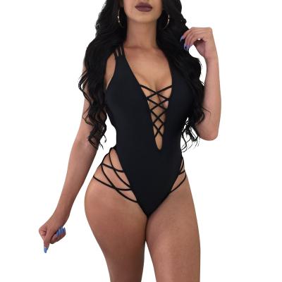 China TOB 2021 Size Deep V Neck Backless Beach Summer Beach Sportswear One Piece Hanging Sexy Swimwear Women Plus Bikini For Women Adults for sale