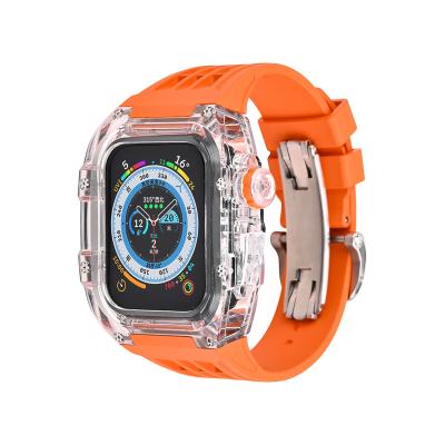 China New Fashion Trendy RM Case Clear PC Case Steel Cover For Apple Watch FMK Rubber Strap For Iwatch 44/45MM Apple Watch for sale