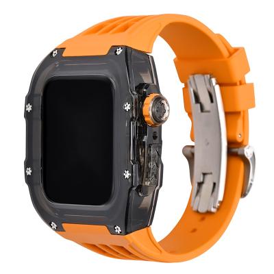 China RM Fashionable Black Transparent Case For Apple Watch 45MM 44MM Mod Kit With Elastic Band For iWatch Series 8 Se Silicone Strap 7 6 5 4 for sale