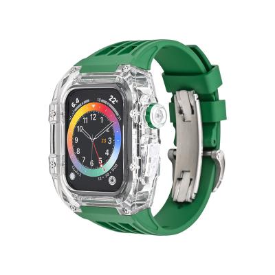 China Fashionable Transparent Mod Kit For iwatch 44/45mm Modification Case FKM Elastic Band Luxury Case For Apple Watch iWatch Series 8/7/6/5/4 Se for sale