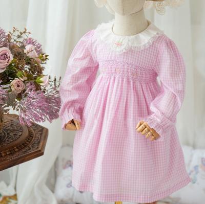 China Washable handmade dress of embroidery smocks of retro and fresh little rose plaid for sale