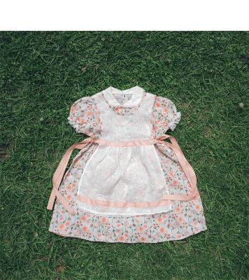 China 2022 Summer Girls Vintage Washable French Rustic Ramie Embroidered Spring / Sleeve Puff Dress for sale