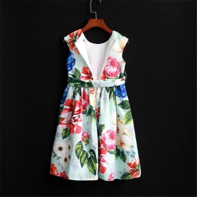 China 2022 Washable Hot Selling New Digital Printing Round Flower Sleeveless Boutique Cotton Neck Wholesale Girls Dress Girls Clothing for sale