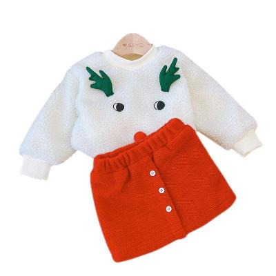 China Wholesale Children's Winter 2021 New Children's Stylish Cropped Christmas Hoodie Skirt Two-piece Set for sale