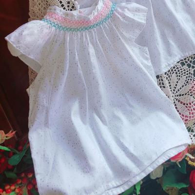 China Wholesale Washable Smocked Smocked Dresses Kids Shirt For Girls White Lstest Design Short Sleeves Oversized for sale