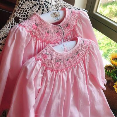 China Wholesale washable smocked dresses pink smock dress fog girls supplier handmade new year kids clothing shirt for sale