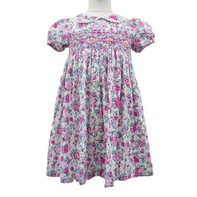 China wholesale Anti-wrinkle cotton printed round neck short sleeve princess dress hand-embroidered smock dress for sale