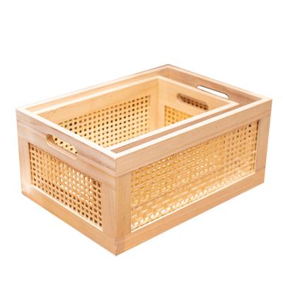 China Universal Wooden Desktop Storage Baskets Folding Decorative Clothes Kitchen Chip Bamboo Basket for sale