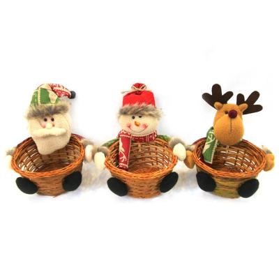 China Viable Cute Christmas Ornaments Santa Claus Woven Wicker Basket Christmas Candy Storage Basket for sale