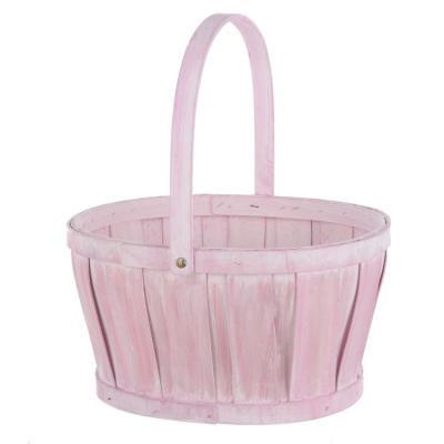 China Viable Plant Chips Weave Basket Custom Pink Oval Wooden Storage Gift Basket for sale