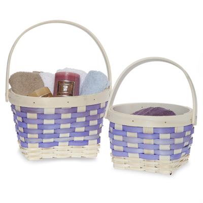 China Tidy / Storage Customized Round Rim Wooden Basket Square Bottom Chips Handle Woven Storage Basket for sale