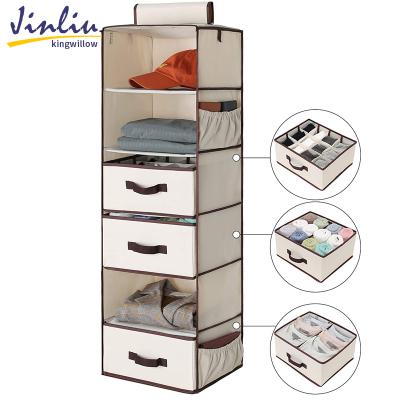 China Jinliu Viable Hanging Foldable Clothes Organizing Multilayer Nonwoven Fabric Storage Drawer Box for sale