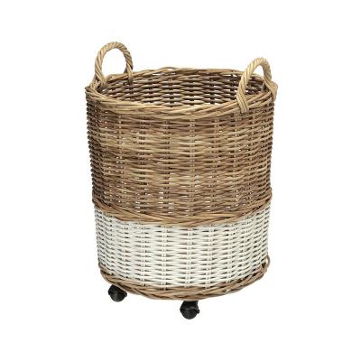 China Sustainable Natural Handmade Wicker Basket On Wheels Outside With Customized for sale