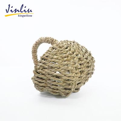 China Sustainable Factory Customized Handwork Handmade Wooden Straw Woven Flower Hanging Basket With Handles for sale