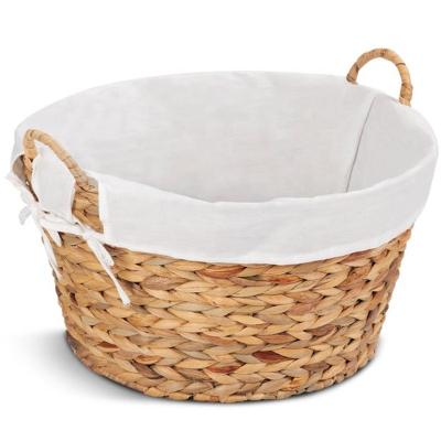 China Viable Factory Customized Round Plant Plankton Woven Laundry Basket Wicker Hyacinth Storage Basket With Handles for sale