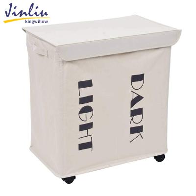 China Jinliu Modern Hot Sale Printed Dirty Storage Bag Cloth Clothes Flexible Laundry Hamper Basket With Wheels for sale