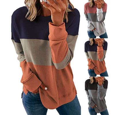 China Lady Latest Design Sustainable Drop Shirts Stitching Colors Ladies Casual Tops Long Sleeve Blouse For Women for sale