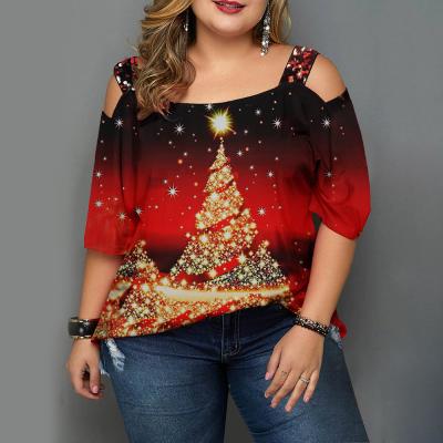 China Autumn Viable Ladies Lantern Sleeve T-shirt Crewneck Sweater Christmas Wear Top Makeup Plus Size Women's Blouses for sale