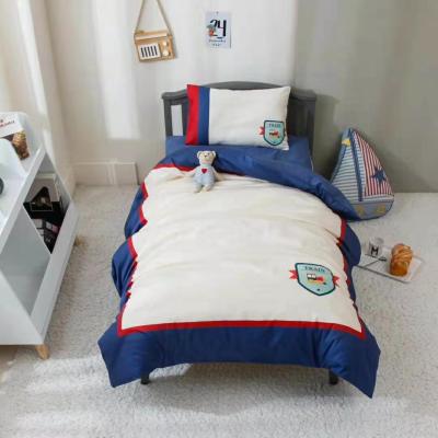 China China Supplier Anti-Static Blue Color Plain Cotton 4pcs Kids Baby Bedding Single Skin-friendly Bedding Sets For Boy for sale