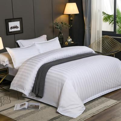 China Nondisposable Satin Top Tier Stripe 100% Polyester Soft Cotton Luxury Hotel Bedding Set Solid White for sale