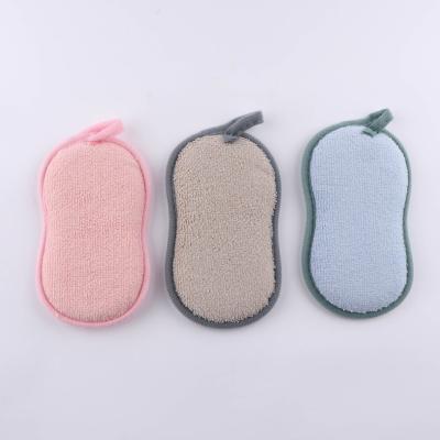 China Double Sided Microfiber Viable Coral Fleece Kitchen Cleaning Sponge for sale