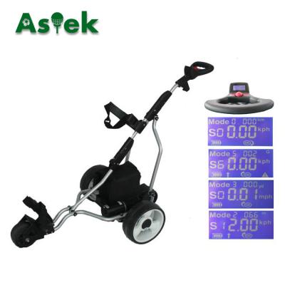 China Small Folding Golf Trolley 0-999 Meters PDC Function Aluminum Frame Electric Golf Trolley Best With Big Support Wheel for sale