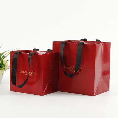 China Gift & Craft Cosmetics Jewelry Clothing Packaging Tote Bags Red Cheap Fashion Shopping Paper Bag for sale