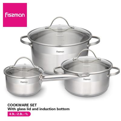 China FISSMAN Stainless Steel Kitchen Cookware 6pcs Double Bottom Cooking Pots Sustainable Cookware Sets for sale