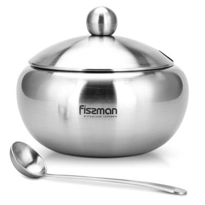 China Fissman Kitchen 460ml Stainless Steel Sugar Bowl Sugar Stocked Pot with Spoon and Clear Lid for Home for sale