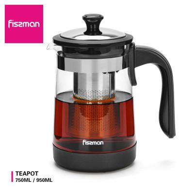 China FISSMAN 750ml 950ml Viable Heat Resistant Creative Coffee and Tea Sets Glass Teapot with Steel Filter for sale