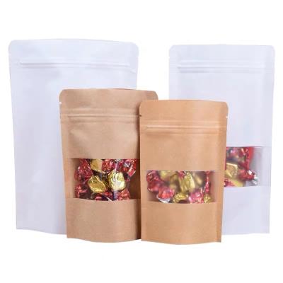 China Moisture Proof In Rack Pouches Stock Brown Kraft Paper White Bag With Window for sale