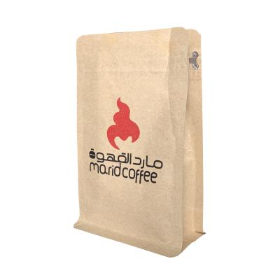 China Eco Friendly Barrier Coffee Bag Flat Bottom Brown Paper Kraft Bag for sale