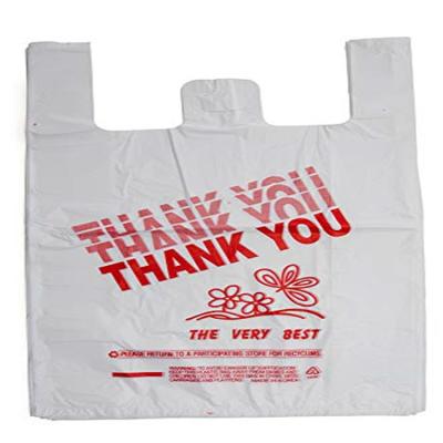 China Recyclable White Thank You Plastic Embossed T Shirt Bags Jumbo Size Plastic Shopping Bag for sale