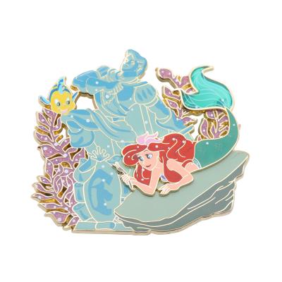 China Custom America Cartoon Hard Enamel Metal Mermaid Sparkles Pin on Pin Style Lapel Pin for sale