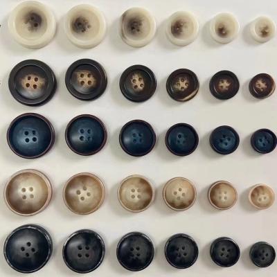 China Coat Sweater Resin Polyester Viable Custom Fancy Horn Sew 4 Holes Button Up Clothing Accessories Buttons for sale